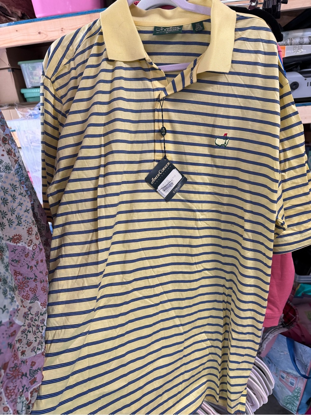NWT Master’s Golf Amen Corner Collection Men’s Yellow Striped Polo Shirt xl